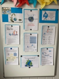 na gazetce kartki z informacjami o wodzie