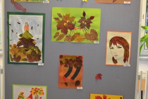 Zdjęcia przedstawiające prace i uczestników konkursu plastycznego