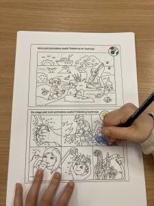 Kartka na której jest ćwiczenie dotyczące wody (rysunkowe)