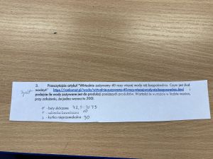 Kartka na której jest ćwiczenie dotyczące wody